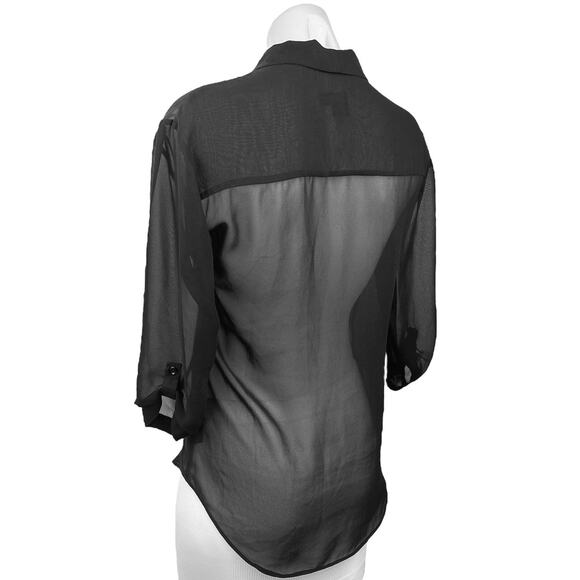 ASOS Black Sheer 3/4 Sleeve Lightweight V Neck Casual Wrap Blouse Top Size 2 - Picture 2 of 4